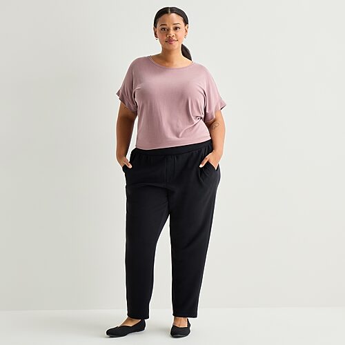 Stylus Womens Plus Tapered High Rise Lounge Pant In Black
