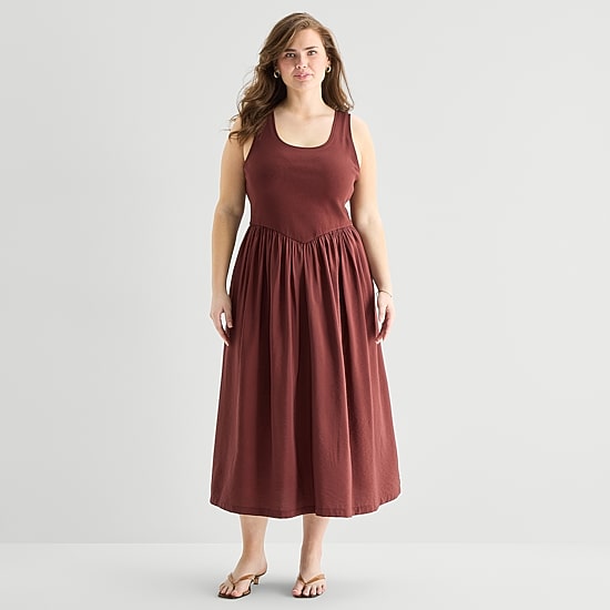 A.N.A Womens Plus U Neck Sleeveless Maxi Dress
