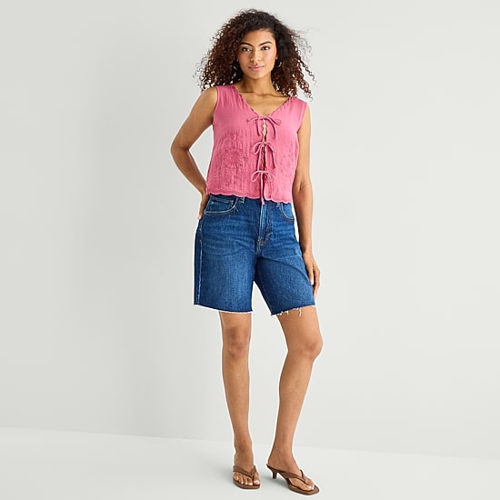 A.N.A Womens V Neck Sleeveless Embroidered Vest