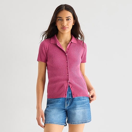 a.n.a Womens Short Sleeve Polo Sweater