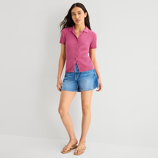 a.n.a Womens Short Sleeve Polo Sweater