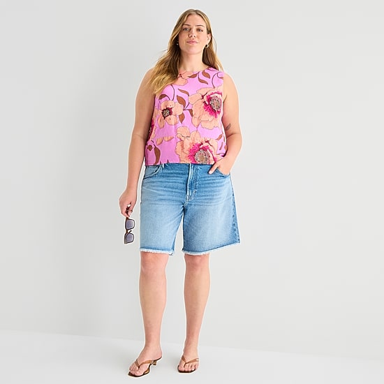 A.N.A Womens Plus Round Neck Sleeveless Blouse