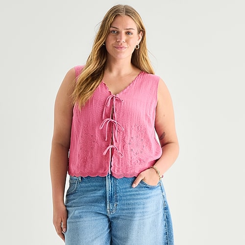 a.n.a Womens Plus V Neck Sleeveless Embroidered Vest, 2x, Pink