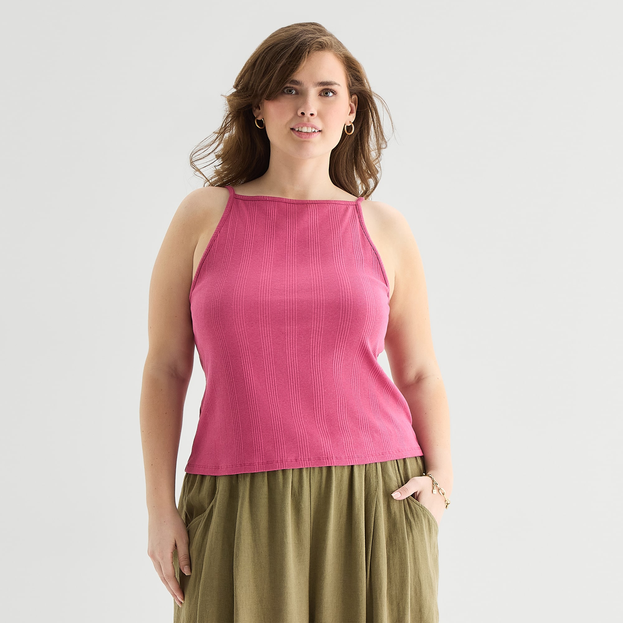 a.n.a Womens Plus Straight Neck Sleeveless Tank Top