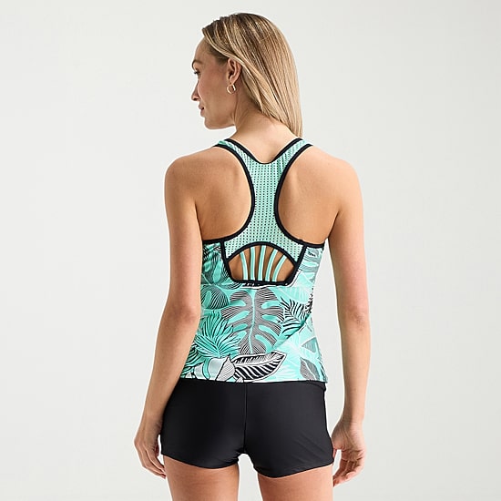 ZeroXposur Womens Built In Bra Leaf Tankini Swimsuit Top