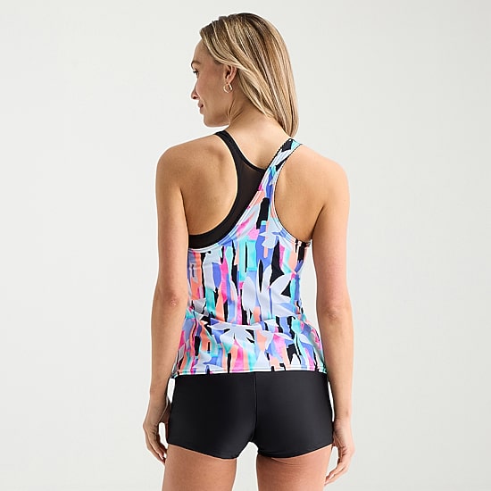 ZeroXposur Womens Built In Bra Geometric Tankini Swimsuit Top