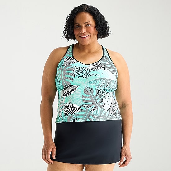 ZeroXposur Womens Leaf Plus Tankini Swimsuit Top