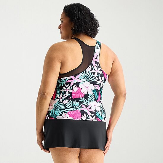 ZeroXposur Womens Built In Bra Floral Plus Tankini Swimsuit Top