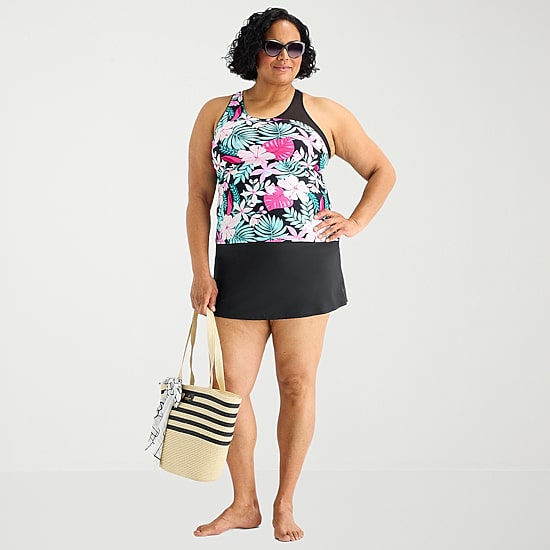 ZeroXposur Womens Built In Bra Floral Plus Tankini Swimsuit Top