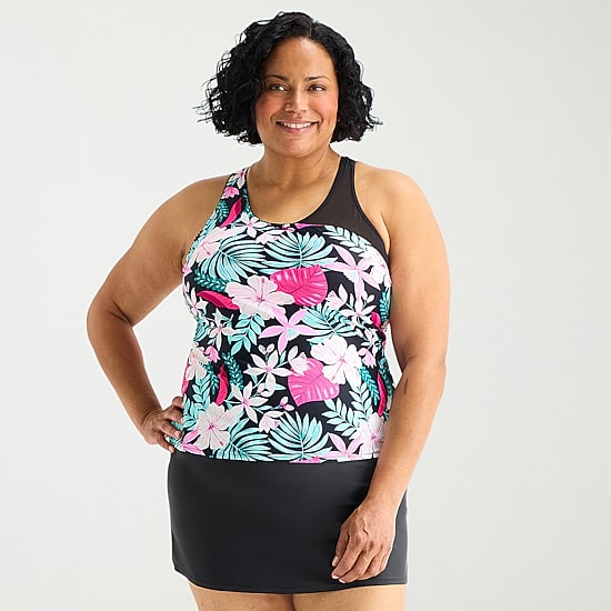 ZeroXposur Womens Built In Bra Floral Plus Tankini Swimsuit Top