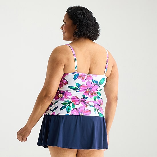 Liz Claiborne Womens Tropical Floral Plus Tankini Swimsuit Top