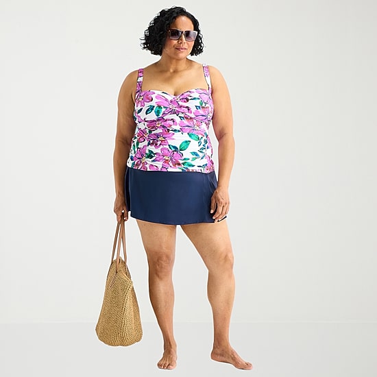 Liz Claiborne Womens Tropical Floral Plus Tankini Swimsuit Top