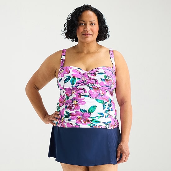 Liz Claiborne Womens Tropical Floral Plus Tankini Swimsuit Top