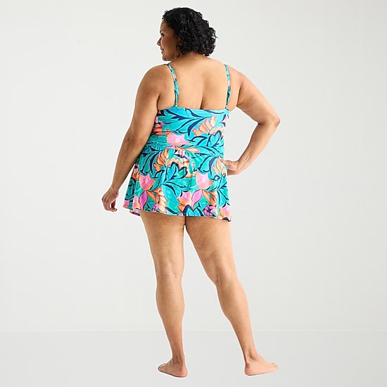 Liz Claiborne Womens Tropical Floral Plus Swim Dress