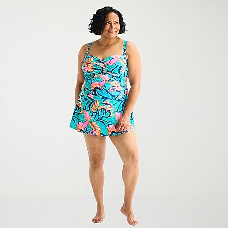 Liz Claiborne Womens Dots Swim Dress, Color: Vintage Dottie - JCPenney