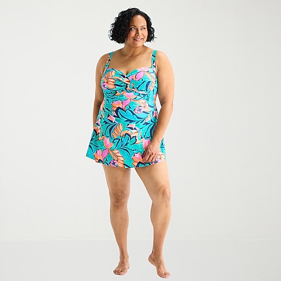 Liz Claiborne Womens Tropical Floral Plus Swim Dress