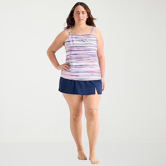 Sonnet Shores Womens Striped Plus Tankini Swimsuit Top