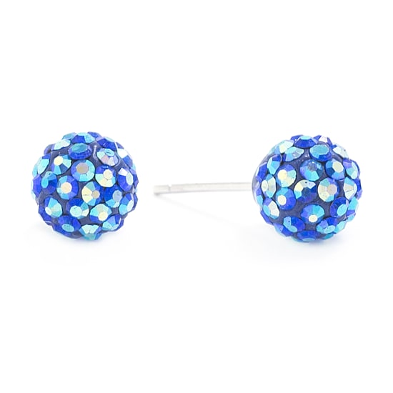 Silver Treasures Blue Crystal Sterling Silver 8mm Ball Stud Earrings