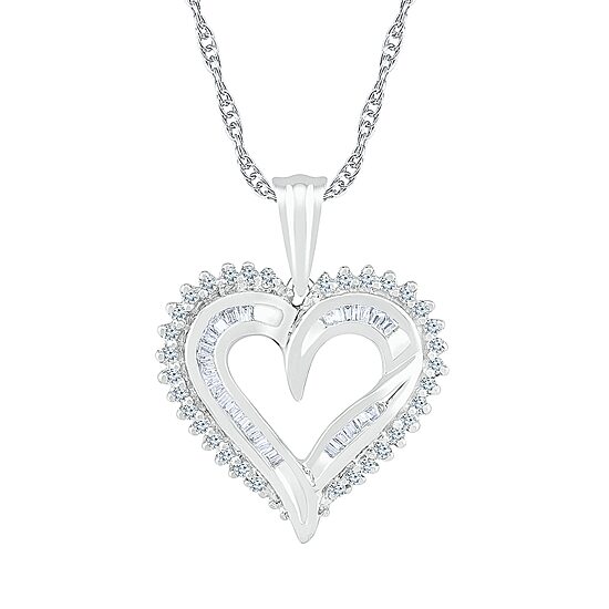 Womens 1/3 CT. T.W. Natural White Diamond 10K Gold Heart 18 Inch Pendant Necklace