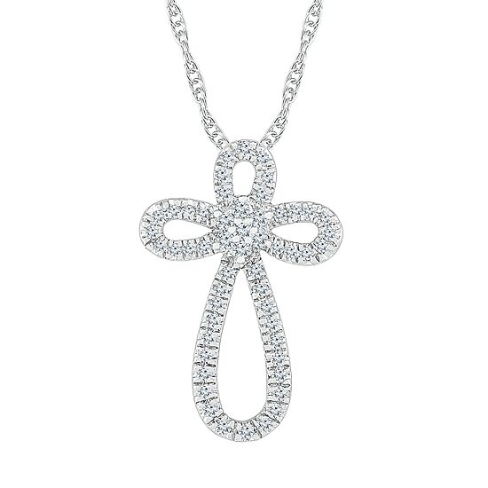 Womens 1/3 CT. T.W. Natural White Diamond 10K Gold Cross 18 Inch Pendant Necklace