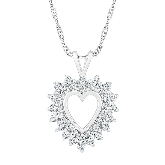 Womens 1/2 CT. T.W. Natural White Diamond 10K Gold Heart 18 Inch Pendant Necklace