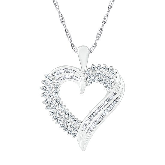 Womens 1/2 CT. T.W. Natural White Diamond 10K Gold Heart 18 Inch Pendant Necklace