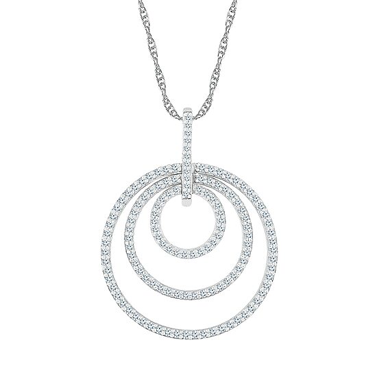 Womens 5/8 CT. T.W. Natural White Diamond 10K Gold Circle 18 Inch Pendant Necklace