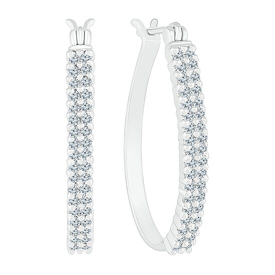 Womens 1/2 CT. T.W. Natural White Diamond 10K Gold 23.3mm Hoop Earrings