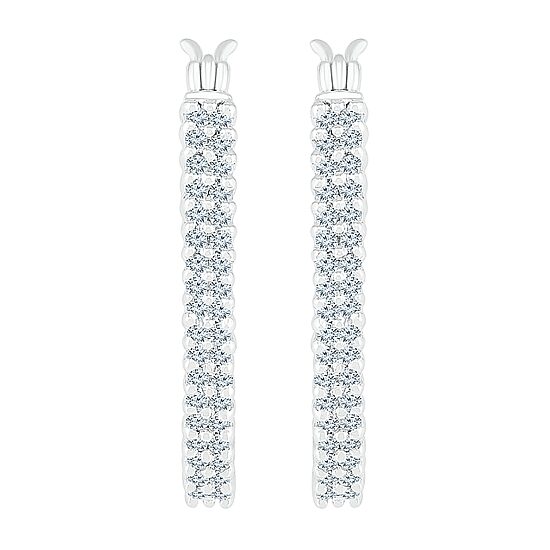 Womens 1/2 CT. T.W. Natural White Diamond 10K Gold 23.3mm Hoop Earrings