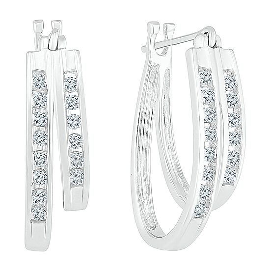 Womens 1/2 CT. T.W. Natural White Diamond 10K Gold 18.9mm Hoop Earrings