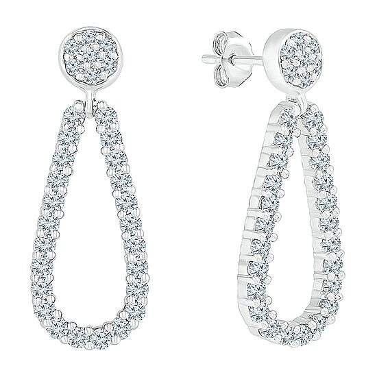 Womens 3/4 CT. T.W. Natural White Diamond 10K Gold Drop Earrings