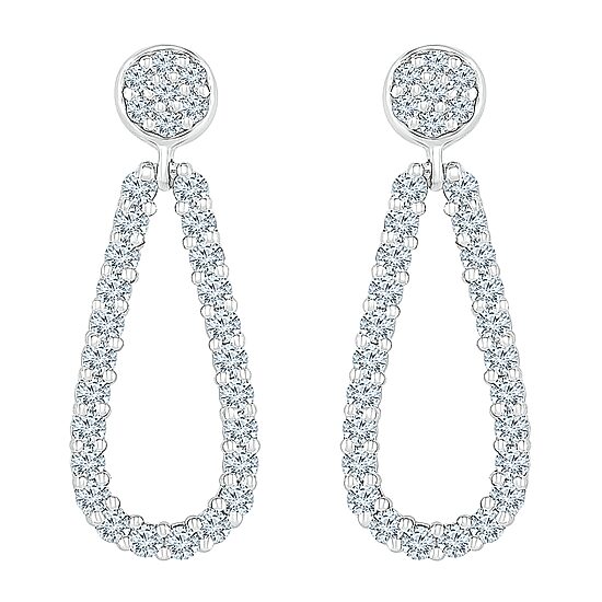 Womens 3/4 CT. T.W. Natural White Diamond 10K Gold Drop Earrings