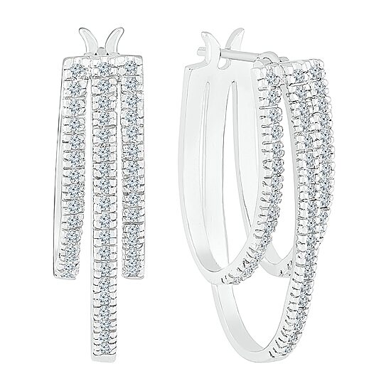 Womens 1/2 CT. T.W. Natural White Diamond 10K Gold 24.5mm Hoop Earrings