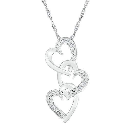 Womens Diamond Accent Natural White Diamond Sterling Silver Heart 18 Inch Pendant Necklace