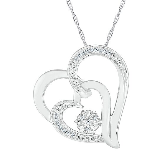 Womens Diamond Accent Natural White Diamond Sterling Silver Heart 18 Inch Pendant Necklace
