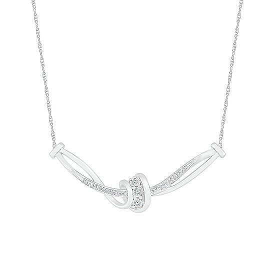 Womens White Diamond Sterling Silver 18 Inch Chevron Necklace