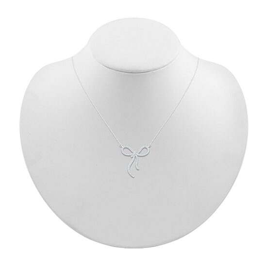 Womens 1/8 CT. T.W. Natural White Diamond Sterling Silver Bow 18 Inch Pendant Necklace