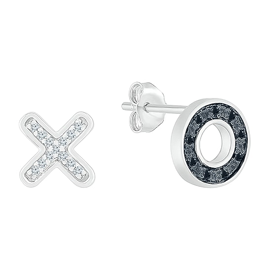 Mismatched "Xo" Diamond Accent Natural Black Diamond Sterling Silver 7.8mm Stud Earrings