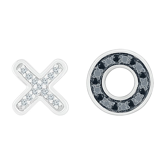 Mismatched "Xo" Diamond Accent Natural Black Diamond Sterling Silver 7.8mm Stud Earrings