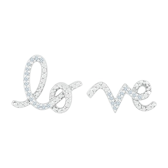 Mismatched "Love" Diamond Accent Natural White Diamond Sterling Silver 23mm Stud Earrings