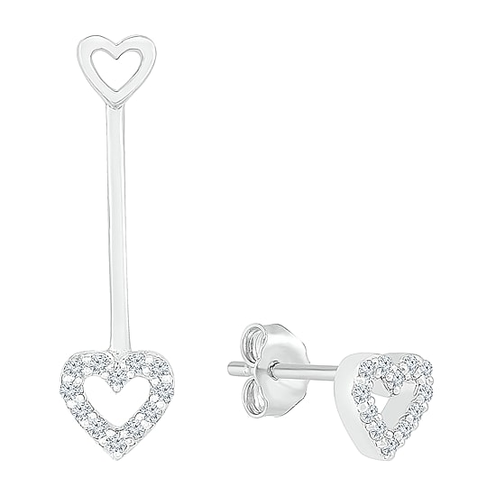 Mismatched Womens 1/10 CT. T.W. Natural White Diamond Sterling Silver Heart Drop Earrings