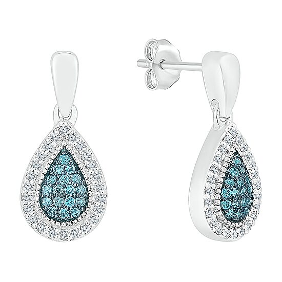 Womens 1/4 CT. T.W. Natural Blue Diamond Sterling Silver Pear Drop Earrings