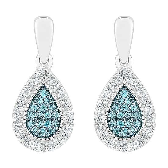 Womens 1/4 CT. T.W. Natural Blue Diamond Sterling Silver Pear Drop Earrings