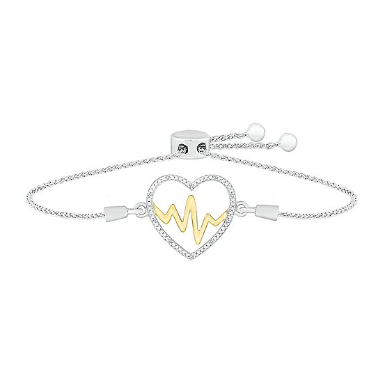 Heartbeat Womens Diamond Accent Natural Diamond 10K Gold Sterling Silver Heart Bolo Bracelet