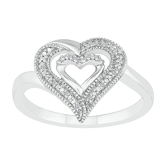 Womens Diamond Accent Natural White Diamond Sterling Silver Heart Cocktail Ring