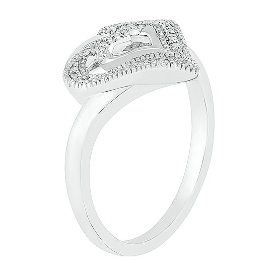 Womens Diamond Accent Natural White Diamond Sterling Silver Heart Cocktail Ring