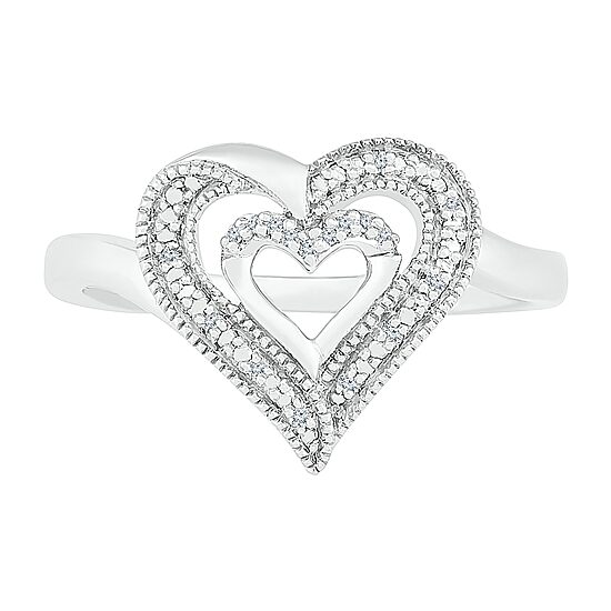 Womens Diamond Accent Natural White Diamond Sterling Silver Heart Cocktail Ring