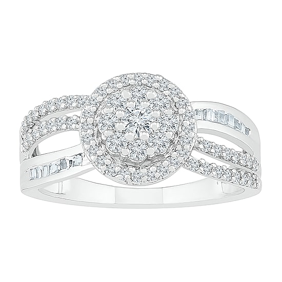 Womens 5/8 CT. T.W. Natural White Diamond Sterling Silver Halo Cocktail Ring