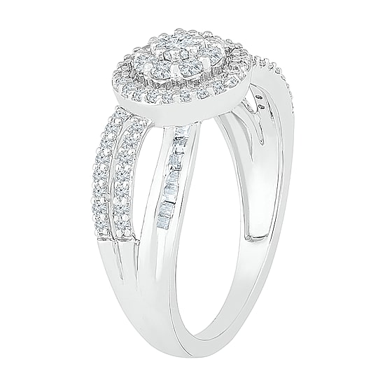 Womens 5/8 CT. T.W. Natural White Diamond Sterling Silver Halo Cocktail Ring