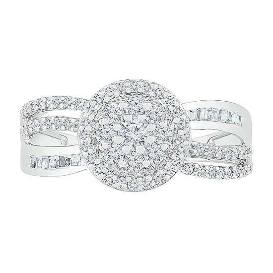 Womens 5/8 CT. T.W. Natural White Diamond Sterling Silver Halo Cocktail Ring